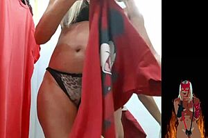 Hot Milf Showing Pussy And Ass In Store Fitting Room While Trying On Sexy Lingerie And Panties Outdoors