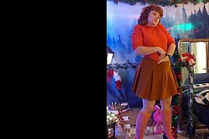 hotwife steffi dresses as velma for a fun homemade dance with her redhead cosplay costume
