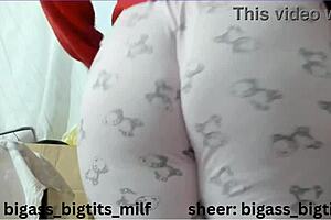 Milf's Oiled Big Ass And Cameltoe In Pajamas With Dildo