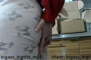 Milf's Oiled Big Ass And Cameltoe In Pajamas With Dildo