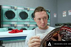 Voyeur Aaliyah Love lets husband fuck petite 18+ Summer Col in public laundromat