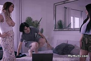 In a casual gathering, Elias ENJOYS time with big tit milfs in a THREESOME setup.