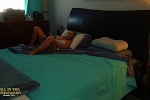 I caught my mature big ass milf stepmom Kymber Leigh masturbating with toys in pov and fucked her doggystyle bent over with my big cock until cum on ass.