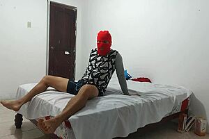 American man with small ugly penis attempts masturbation using inflatable plastic in homemade video