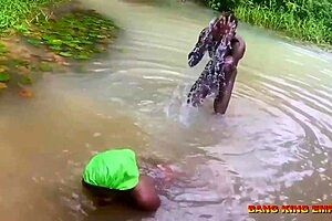 Creampie Surprise in Local Stream from Hardcore Doggy Sex with Ebony Milf