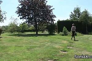 Unfaithful British milf lady Sonia flashes her giant titties