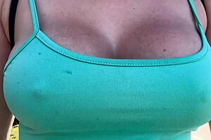 I took my Italian big tits milf for a walk around Miami showing off her bouncing boobs and hard nipples.