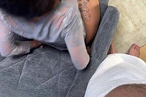 hottest petite 18+ brunette art teacher ignores a big cock guy but teases him for a handjob without orgasm