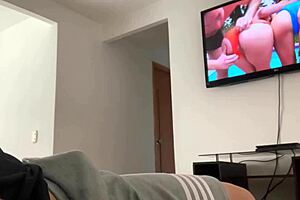 i thought i was home alone, but my horny big ass stepmom spied on my living room masturbation session