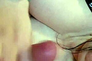 Tug life candid Sandra strokes cock until cum covers her big natural tits