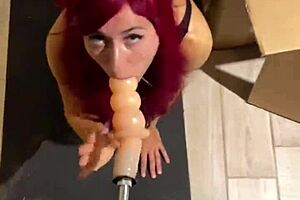 Does my sex machine fuck deep throat with huge dildo like this teen 18+ cat girl sucking toy in hardcore fetish blowjob?