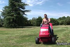 Unfaithful British milf lady Sonia flashes her giant titties