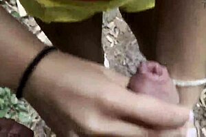 Topless Monika Fox delivers a quickie blowjob with cum in mouth during an outdoor adventure in the jungle.