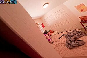 Blonde milf with big tits and curvy ass gets caught peeping by stepson in homemade taboo video.