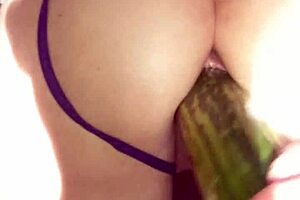 Oh man, Velvet Rain at 23 gets slammed doggystyle with that massive cucumber and squirts everywhere