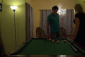 Hot milf wife gets hard handling on pool table... huge tits rocking!!