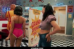 Futa dicks diner serves up Latina milf with big tits in interracial threesome cumshot explosion