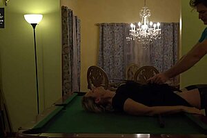 Hot milf wife gets hard handling on pool table... huge tits rocking!!