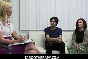 so, in this therapy session at the hospital, hot brunette dharma jones and elias cash end up having sex as part of their treatment with the milf doctor dr aaliyah love guiding them through it all