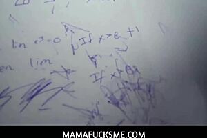 Tattooed STEPMOM notices that her STEPSON johnny is having trouble focusing on studying for his EXAM when she catches him masturbating