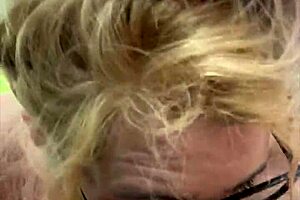 Streetwalker with glasses deepthroats a cock then sucks off every drop of cum after a man cums in her mouth