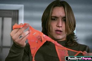 I'm caught sniffing my stepaunt's panties - what happens next with her lingerie and my big cock?