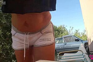 nippleringlover as hot mom goes outdoors without bra to flash sexy ass with pierced pussy and huge pierced nipples