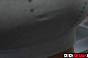 Cuckold husband spies on ebony wife fucking her lover hard