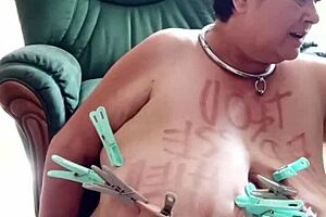 Emotional French milf maid in stockings and bondage feels humiliated as slave with toys and dirty talk