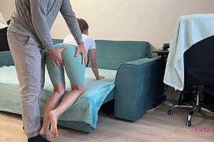 Neighbor fucked my tight pussy doggystyle and filled me with cum in leggings!