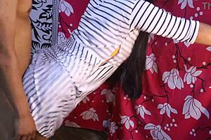 Desi Indian teen step sister with big tits moans loudly during hard pussy fuck and foreplay with boyfriend in viral video