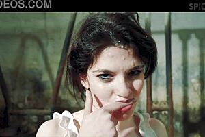 Gang bang in the farm with Sara Bell anal DP eating cum