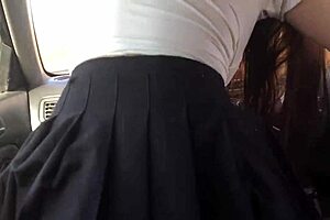 Stepbrother Fucks Stepsister in Car While Standing in Open Field with Natural Tits