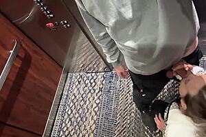 Whoa, this cute wife is getting pounded in the hotel elevator hoping to get caught! 😏