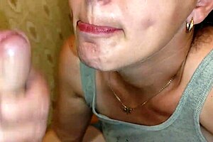 Blowjob with cum in mouth and facial from amateur homemade wife
