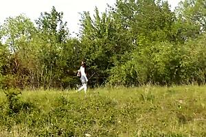 Beautiful brunette mature milf on wild beach nudist handjob fingering wet pussy. Big natural tits perfect ass naked in public outdoor.