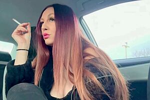 I love my big tits long hair artemisia love during smoking session in the car