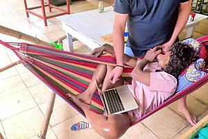 i caught flow mastrubating in her hammock on lazy sunday patio with big ass exposed