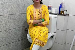Intriguing indian step mother gets fucked by step son in dirty washroom with hindi audio and creampie close up