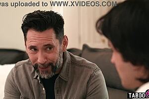 Stepson and stepdad team up for double penetration on mature stepmom. It starts with a blindfolded massage turning into anal and old young action.