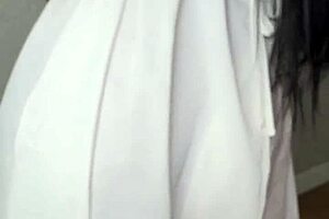 Oiled up titfuck grips big slutty tits tight for intense messy cumshot with european amateur pov action in bedroom