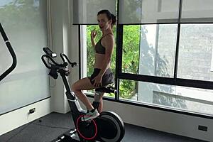 why go naked for the next gym workout with this skinny tattooed brunette?