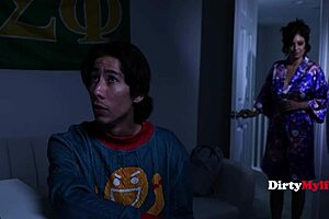 subtle hints of step family ass line up forming under christmas tree with glasses and ffm fun