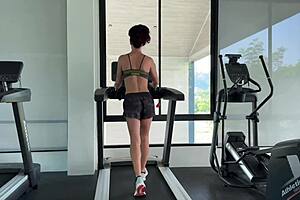 why go naked for the next gym workout with this skinny tattooed brunette?