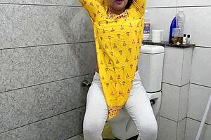 Intriguing indian step mother gets fucked by step son in dirty washroom with hindi audio and creampie close up