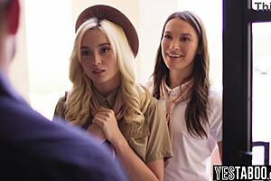 Why join girl scout teen in anal threesome with milf leader and stud?