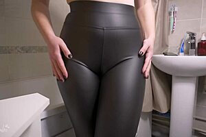 Oh man, my hot stepsis is teasing me with her wet camel toe in leather leggings