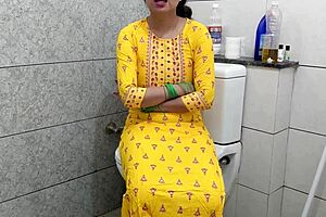 Intriguing indian step mother gets fucked by step son in dirty washroom with hindi audio and creampie close up