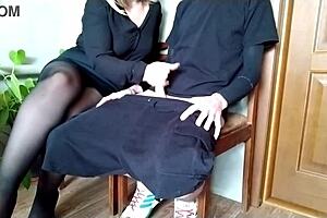 fantasy unfolds as risky move gets hard cock near juicy mature milf with hairy pussy and stockings