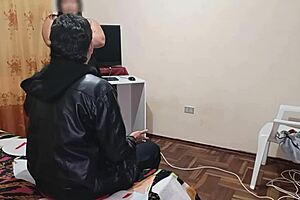 The big tits milf stepmom helps with sexual lessons by fucking while dad is away, riding cowgirl on not son in shop.